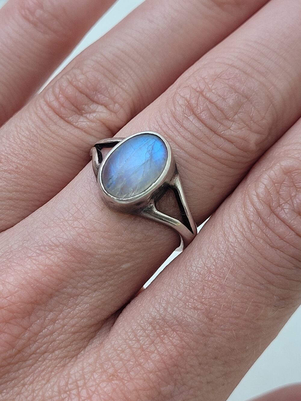 Sterling Silver Natural Rainbow Moonstone Adjustable Ring | Currently a Size 7